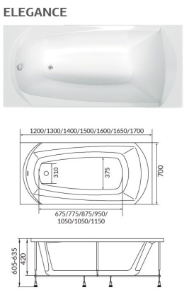 Акриловая ванна 1Marka Elegance 140х70 01эл1470 Акриловая ванна 1Marka Elegance 140х70 01эл1470