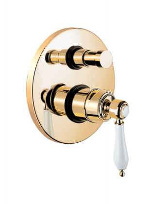 APHRODITE-VDIM2-03/24-Bi Встраиваемый однорычажный смеситель для душа с переключателем, исполнение золото 24 карат, ручки белые APHRODITE-VDIM2-03/24-Bi Встраиваемый однорычажный смеситель для душа с переключателем, исполнение золото 24 карат, ручки белые