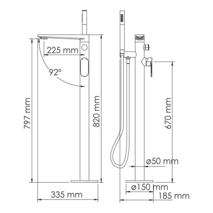 Dinkel 5821 Напольный смеситель для ванны Wasserkraft Dinkel 5821 Напольный смеситель для ванны Wasserkraft