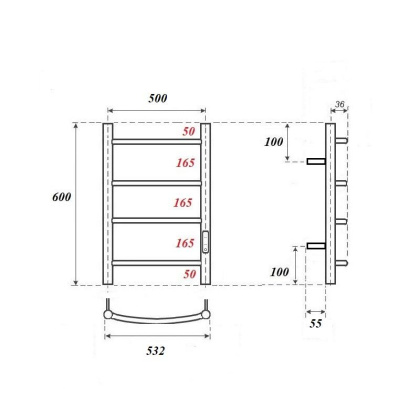 Полотенцесушитель электрический Point Афина PN04856B П4 500x600 диммер справа, черный Полотенцесушитель электрический Point Афина PN04856B П4 500x600 диммер справа, черный