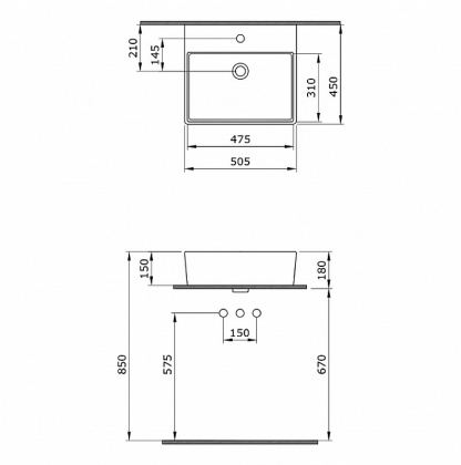 Раковина накладная Milano -50см, цвет белый, 1216-001-0126, шт