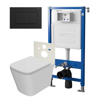 Сет: Система инсталляции Point Элемент для подвесного унитаза PN45120 + Клавиша смыва для инсталляции Point Ника, черная матовая, PN44081BM + Унитаз подвесной Point Ника безободковый, сиденье микролифт PN41081