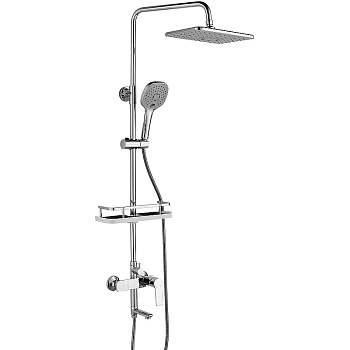 Смеситель Rossinka RS27-46 для ванны и душа с регулируемой высотой штанги, поворотным изливом и лейкой "Тропический дождь"