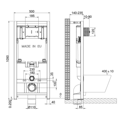 Комплект 2в1: Инсталляция Lemark PENEDA для унитазов с кнопкой смыва BIT хром матовый