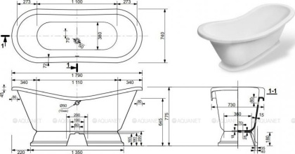 Ванна из искусственного мрамора Эстет Бостон 180x74