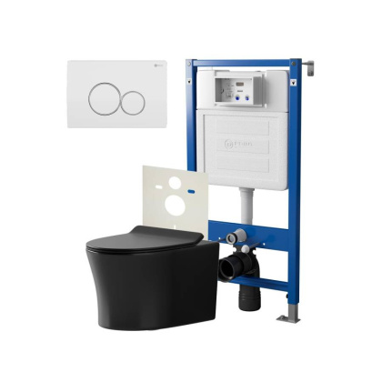 Сет: Система инсталляции Point Элемент для подвесного унитаза PN45120 + Клавиша смыва для инсталляции Point Виктория, белая/хром, PN44061WC + Унитаз подвесной Point Вега безободковый, чёрн мат, PN41711BM