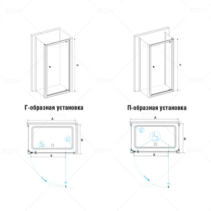 Душевой уголок RGW PA-35, 04083500-11, 100 х 100 x 185 см, дверь распашная, стекло прозрачное, хром