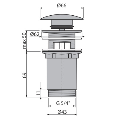 Донный клапан сифона для умывальника CLICK/CLACK 5/4", цельнометаллический с переливом и большой заглушкой, GOLD-глянец Донный клапан сифона для умывальника CLICK/CLACK 5/4", цельнометаллический с переливом и большой заглушкой, GOLD-глянец