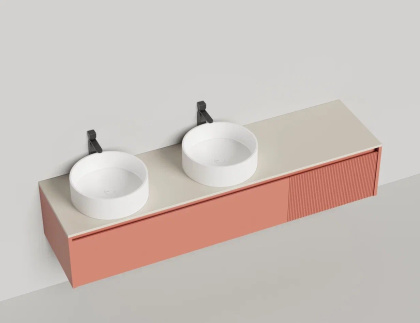 Подвесная тумба Domino 2000, шпон, для двух раковин, с фрезеровкой