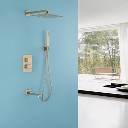 Душевая система ABBER Daheim AF8250G скрытого монтажа с изливом, термостат, золото матовое Душевая система ABBER Daheim AF8250G скрытого монтажа с изливом, термостат, золото матовое