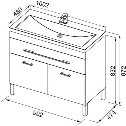 Тумба под раковину Aquanet Верона 100 белый (напольная 1 ящик 2 дверцы)