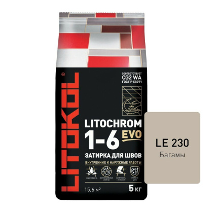 Затирка цементная LITOCHROM 1-6 EVO LE.230 багамы 5кг Затирка цементная LITOCHROM 1-6 EVO LE.230 багамы 5кг