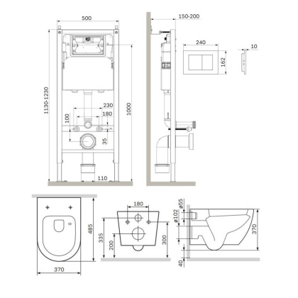 IS90251.801900 Инсталляция с клавишей PrimeFit S, хром глянец., с подвесным унитазом Like Aquaspin с сид м/лифт