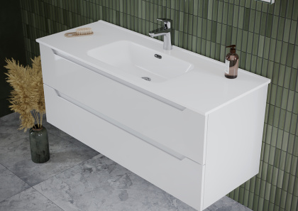 Тумба подвесная SANCOS Norma 2.0 1190х450х500, c двумя ящиками оснащенными доводчиками, белый глянец , арт. NR2.120-1W Тумба подвесная SANCOS Norma 2.0 1190х450х500, c двумя ящиками оснащенными доводчиками, белый глянец , арт. NR2.120-1W