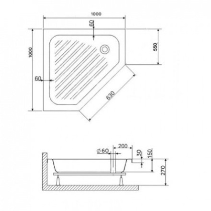 Душевой поддон RGW BT/CL-S 16180500-51-A 100 x 100 см акриловый, трапеция, цвет белый Душевой поддон RGW BT/CL-S 16180500-51-A 100 x 100 см акриловый, трапеция, цвет белый