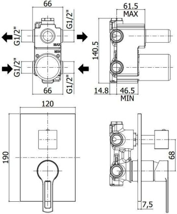 Смеситель для душа Paffoni Ringo RIN018BO/M (с внутренней частью)