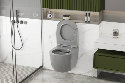 Унитаз ABBER Bequem AC1103MG подвесной серый матовый, безободковый Унитаз ABBER Bequem AC1103MG подвесной серый матовый, безободковый