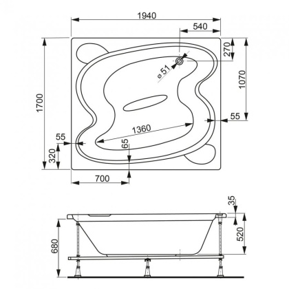Акриловая ванна VAGNERPLAST HELIOS 194x170 Акриловая ванна VAGNERPLAST HELIOS 194x170