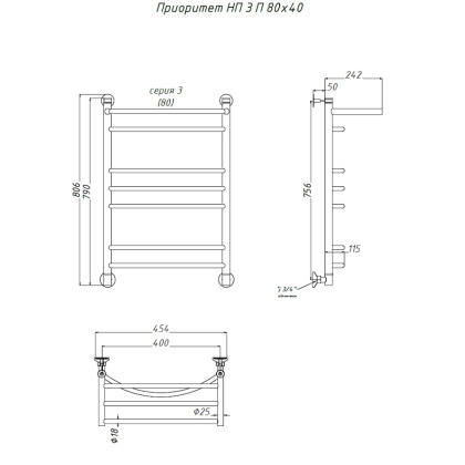 Полотенцесушитель Приоритет НП 3 П 80*40 (ЛЦ2)