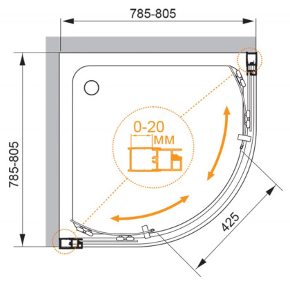 MOMENTO-R-2-80-C-Cr  Душевой уголок