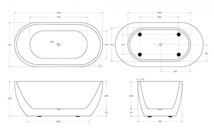Акриловая ванна без перелива BELBAGNO BB70-1500-W0, 1500x750x570 Акриловая ванна без перелива BELBAGNO BB70-1500-W0, 1500x750x570