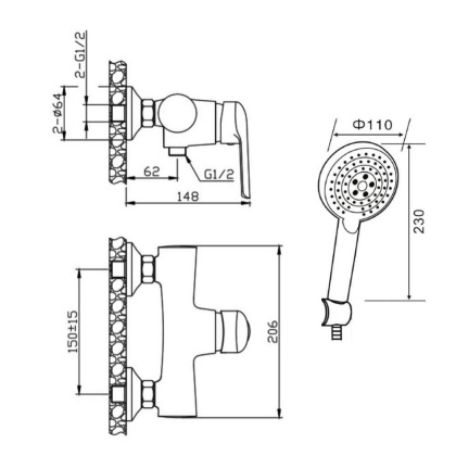 Orange Tony M54-320ni смеситель д/душа с душ.набором