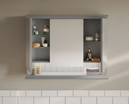 Шкаф Valarte 80 см с зеркальными дверцами, с LED подсветкой, цвет серый матовый