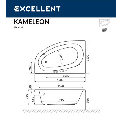 Ванна EXCELLENT Kameleon 170x110 (левая) "LINE" (хром) Ванна EXCELLENT Kameleon 170x110 (левая) "LINE" (хром)