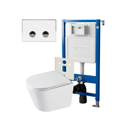 Сет: Система инсталляции пневматическая Point Элемент П для подвесного унитаза PN45121 + Клавиша смыва для пневматической инсталляции Point Венера, белый/хром, PN44071WC + Унитаз подвесной Point Венера безободковый, белый, сиденье дюропласт микролифт быст