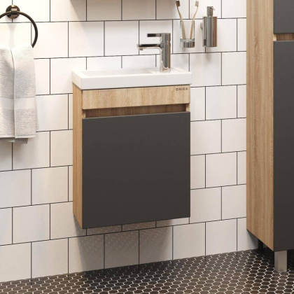 Тумба Onika Милтон 45 подвесная, серая/дуб сонома (ум.Фостер 45)