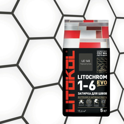 Затирка цементная LITOCHROM 1-6 EVO LE.145 черный уголь 5кг Затирка цементная LITOCHROM 1-6 EVO LE.145 черный уголь 5кг