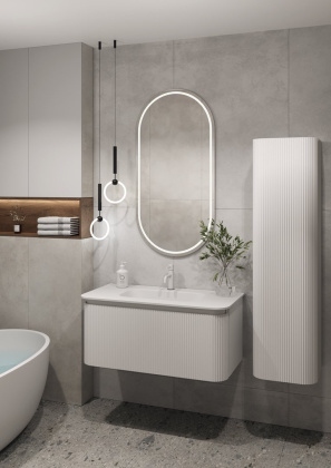 OVALE 1 полка рифленая 100CM БЕЛАЯ тумба + раковина OV1110100-100 Boheme