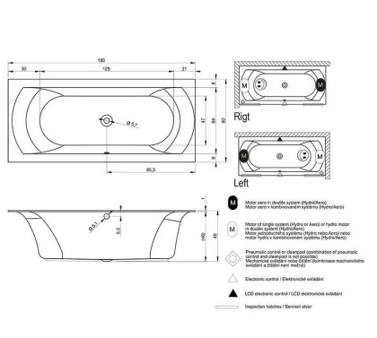 Акриловая ванна RIHO LINARES RIGHT 180x80 см