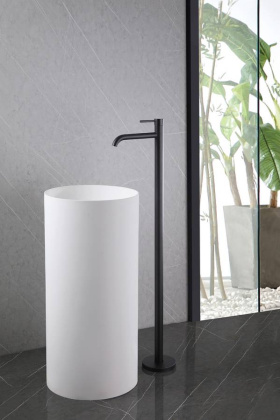 Смеситель ABBER Wasser Kreis AF8140B напольный для раковины, черный матовый Смеситель ABBER Wasser Kreis AF8140B напольный для раковины, черный матовый