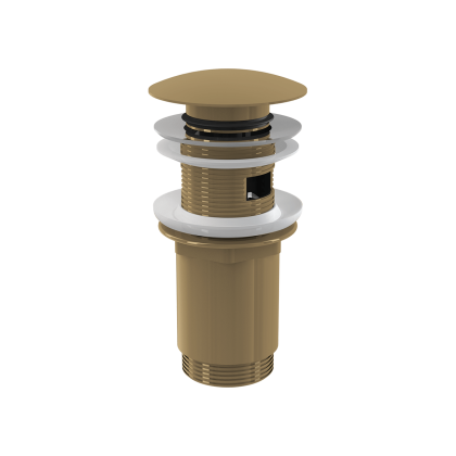 Донный клапан сифона для умывальника CLICK/CLACK 5/4", цельнометаллический с переливом и большой заглушкой, GOLD-мат Донный клапан сифона для умывальника CLICK/CLACK 5/4", цельнометаллический с переливом и большой заглушкой, GOLD-мат