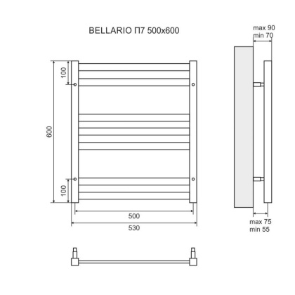 Полотенцесушитель электрический Lemark Bellario LM68607EBL П7 500x600, левый/правый, черный Полотенцесушитель электрический Lemark Bellario LM68607EBL П7 500x600, левый/правый, черный