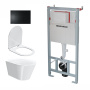 Комплект инсталляции с подвесным унитазом, черной кнопкой смыва и сиденьем