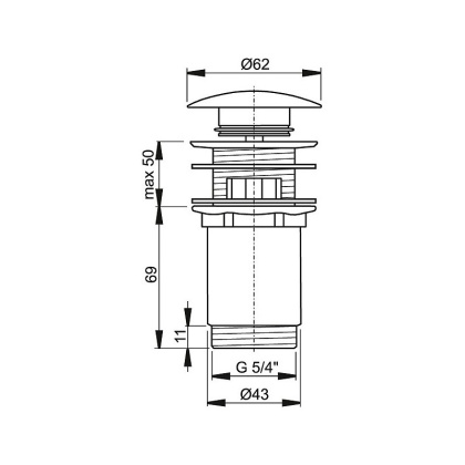 Донный клапан сифона для умывальника CLICK/CLACK 5/4", цельнометаллический с переливом и большой заглушкой, бронза-антик