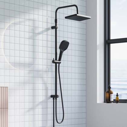 940000300 Merkur душ.система: верх.душ 310*200 мм, ручн.душ 3 ф-ции 130*250 мм, штанга 1050-1450, черная 940000300 Merkur душ.система: верх.душ 310*200 мм, ручн.душ 3 ф-ции 130*250 мм, штанга 1050-1450, черная