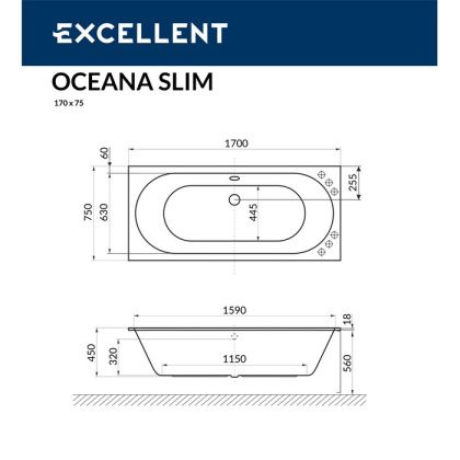Ванна EXCELLENT Oceana Slim 170x75 "LINE" (бронза) Ванна EXCELLENT Oceana Slim 170x75 "LINE" (бронза)