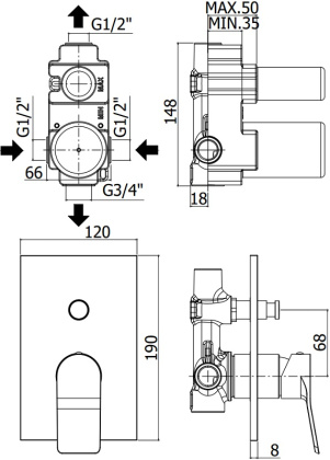 Смеситель для душа Paffoni Tilt TI015ST/M (с внутренней частью)
