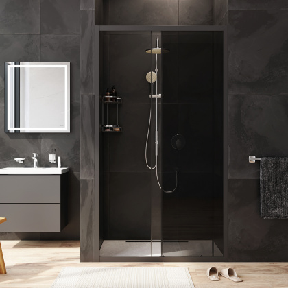 W90G-110-1-195BG Gem Solo Дверь душевая 110х195, стекло тонированное, профиль Черный матовый