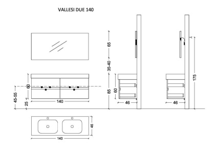 Тумба без раковины Vallessi 140*46cm АНТРАЦИТ глянец 4 полки 837-140-A glossy Boheme