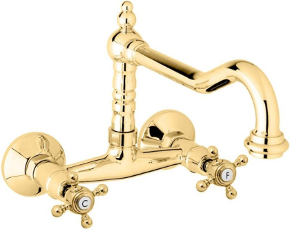 GOLF-LLP-03/24 Кухонный смеситель настенного монтажа Исполнение: Золото 24 карат, Ручки: Золото 24 карат  GOLF-LLP-03/24 Кухонный смеситель настенного монтажа Исполнение: Золото 24 карат, Ручки: Золото 24 карат