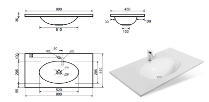 Раковина "Vegas 90 silk" 900х450 Раковина "Vegas 90 silk" 900х450