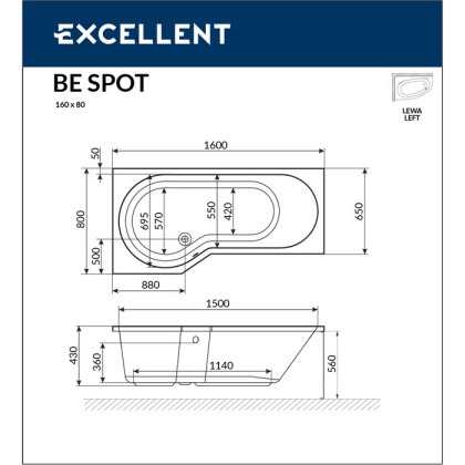 Ванна EXCELLENT Be Spot 160x80 (левая) "SOFT" (золото) Ванна EXCELLENT Be Spot 160x80 (левая) "SOFT" (золото)