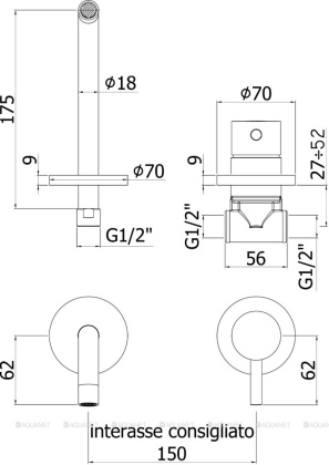 Смеситель для раковины Paffoni Light LIG006NO70 (с внутренней частью)