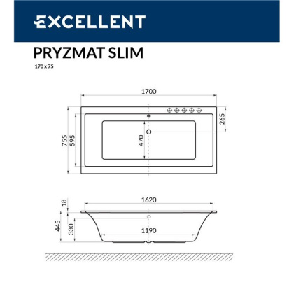 Ванна EXCELLENT Pryzmat Slim 170x75 "LINE" (бронза) Ванна EXCELLENT Pryzmat Slim 170x75 "LINE" (бронза)