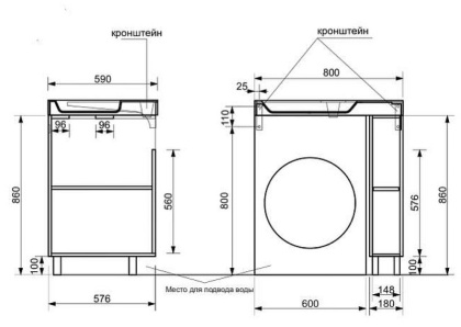 Комплект напольный под умывальник Riga Luxe 800х590  правосторонний Ш180хГ576хВ860 Комплект напольный под умывальник Riga Luxe 800х590  правосторонний Ш180хГ576хВ860