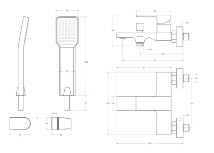 ROM-VASM-CRM Смеситель для ванны и душа в комплекте с ручным душем, шлангом и держателем Исполнение: Хром 